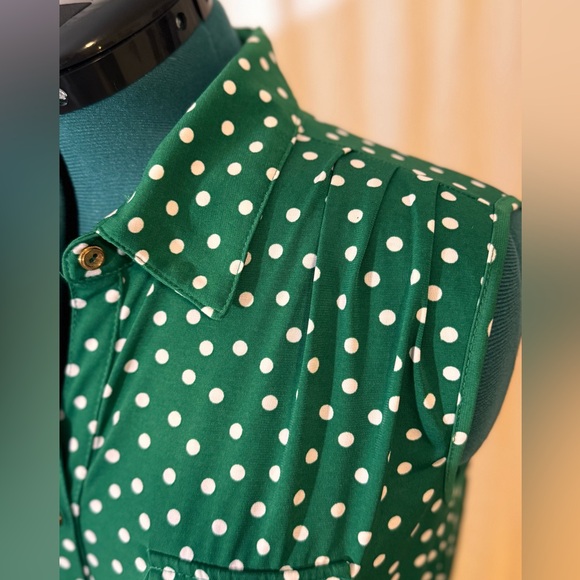 Ryan Michelle Green Polka Dot Sleeveless Fit and Flare Dress Size petite large - Picture 3 of 13